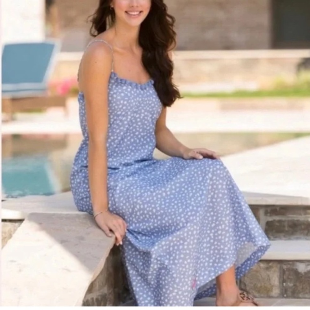 Simply Southern woven cotton blue with white dots shift dress size XL